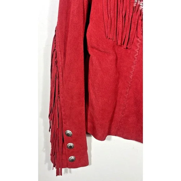 Scully Red Suede Leather Jacket Fringe Concho Beaded Medium Womens Western Wear - Picture 4 of 16